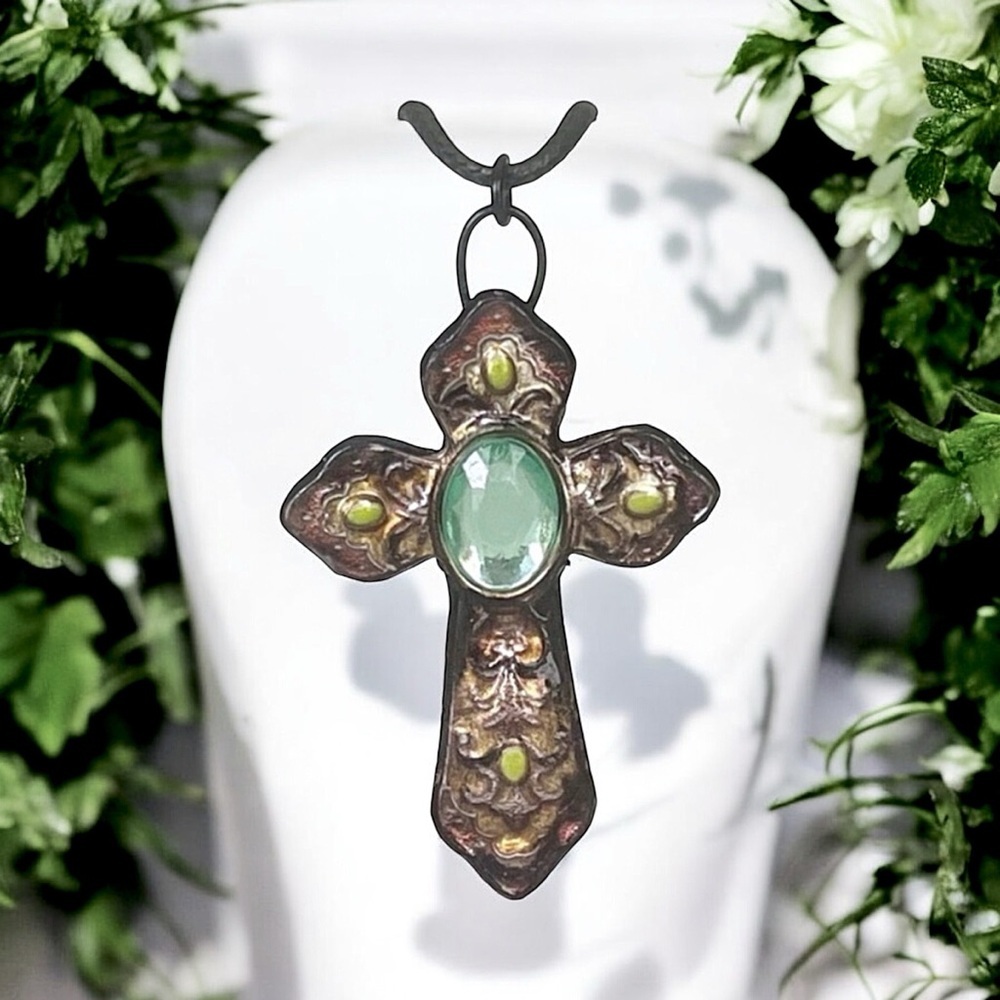 5 For $25💫Alternative 3-D Jeweled Cross Pendant Necklace